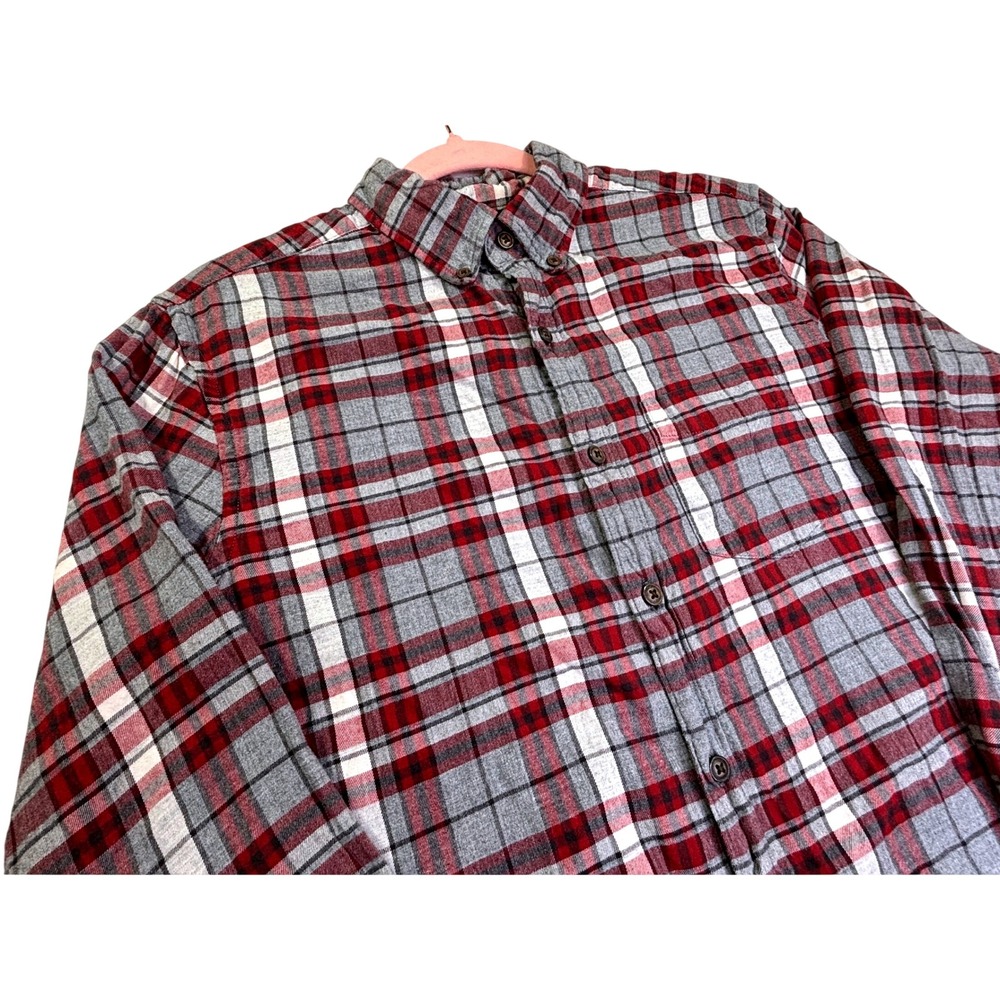 American Eagle Seriously Soft Flannel Shirt Mens Small Red Grey Plaid Button Up